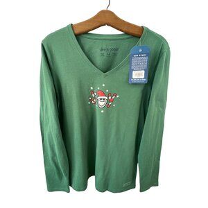 Life Is Good Jake Joy Long Sleeve Tee Shirt Size Medium Spruce Green Christmas
